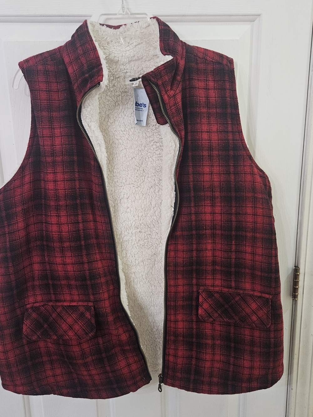 NWT Maurice’s Red Plaid Flannel Fleece Lined Full Zip Vest Body Warm Womens 0XL